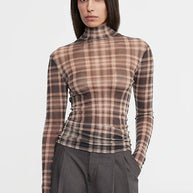 Plaid Mesh L/S Turtleneck