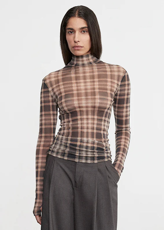 Plaid Mesh L/S Turtleneck
