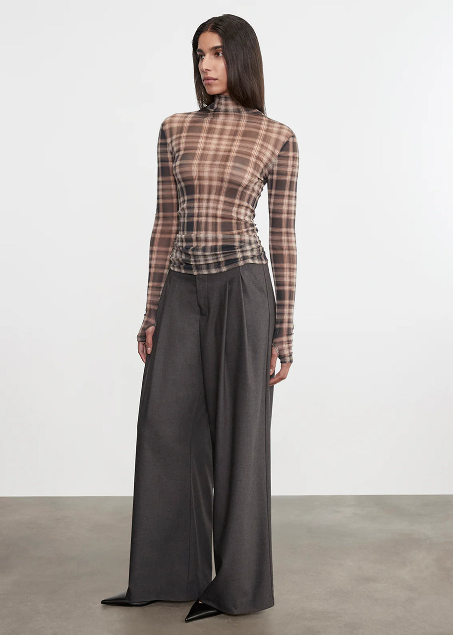 Plaid Mesh L/S Turtleneck