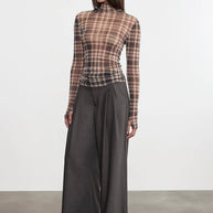 Plaid Mesh L/S Turtleneck