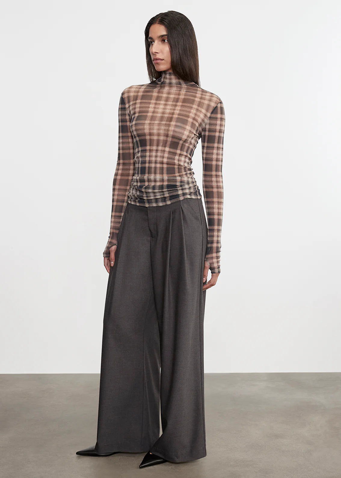 Plaid Mesh L/S Turtleneck