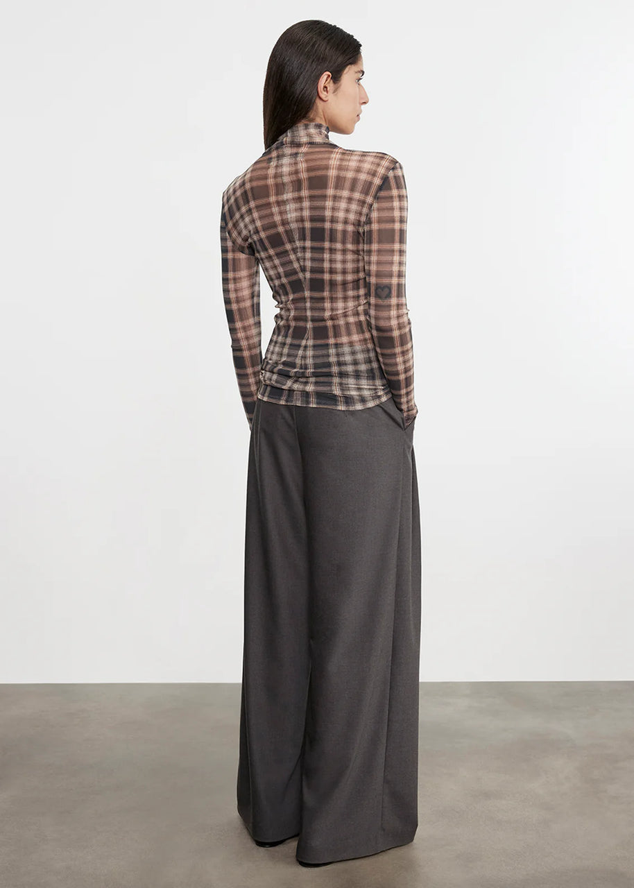 Plaid Mesh L/S Turtleneck