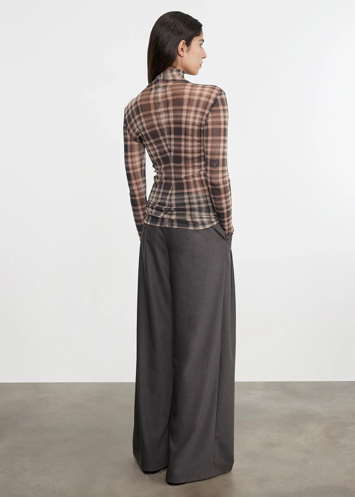 Plaid Mesh L/S Turtleneck