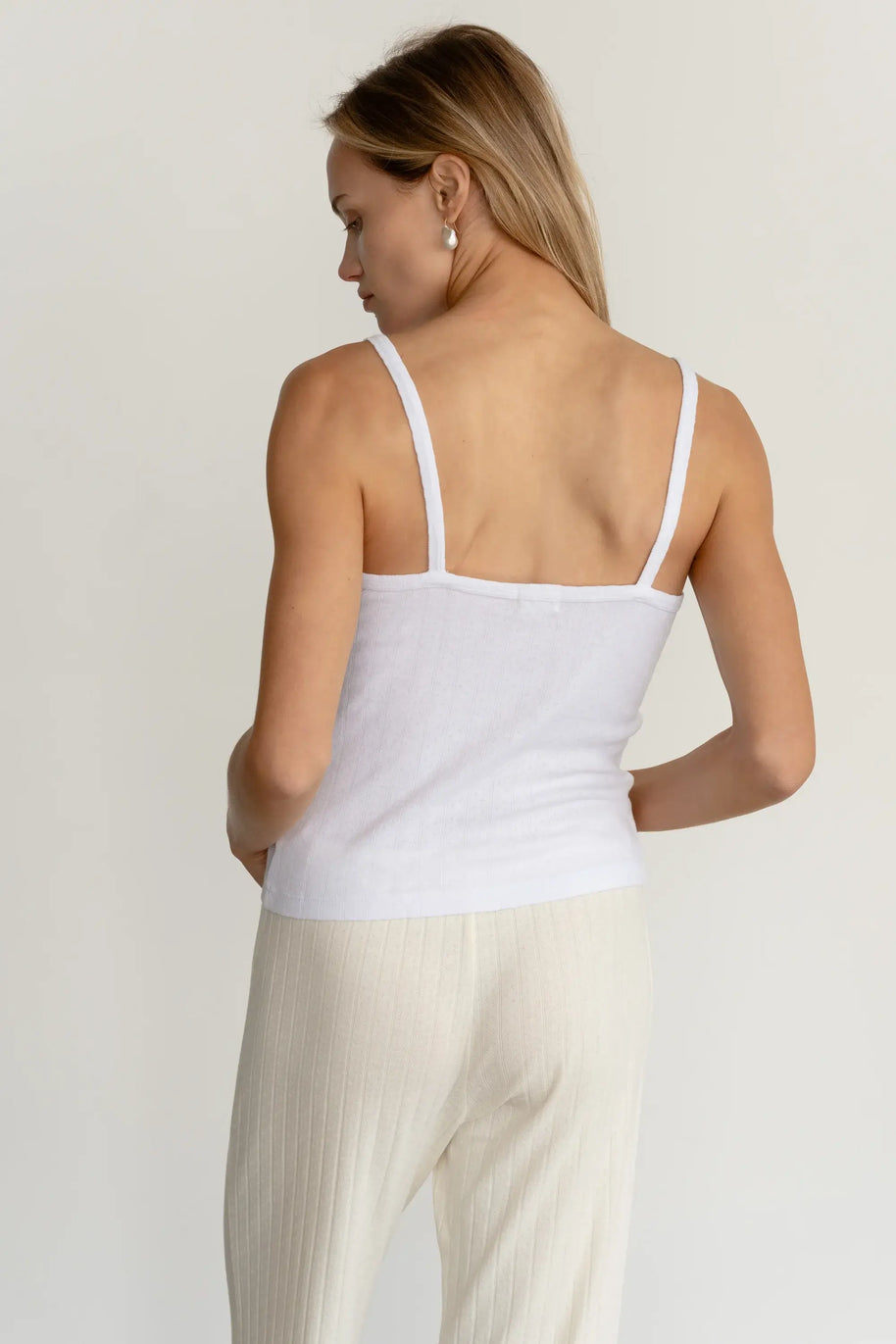 Donni Pointelle Square Neck Tank in Powder