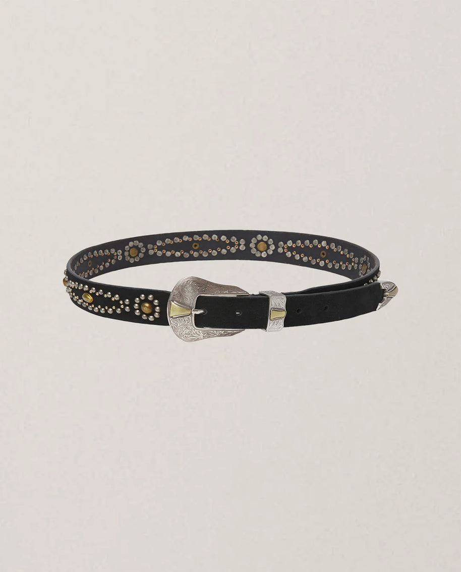 Maison Hotel Pancho Belt Western Studded Belt Black and Silver 