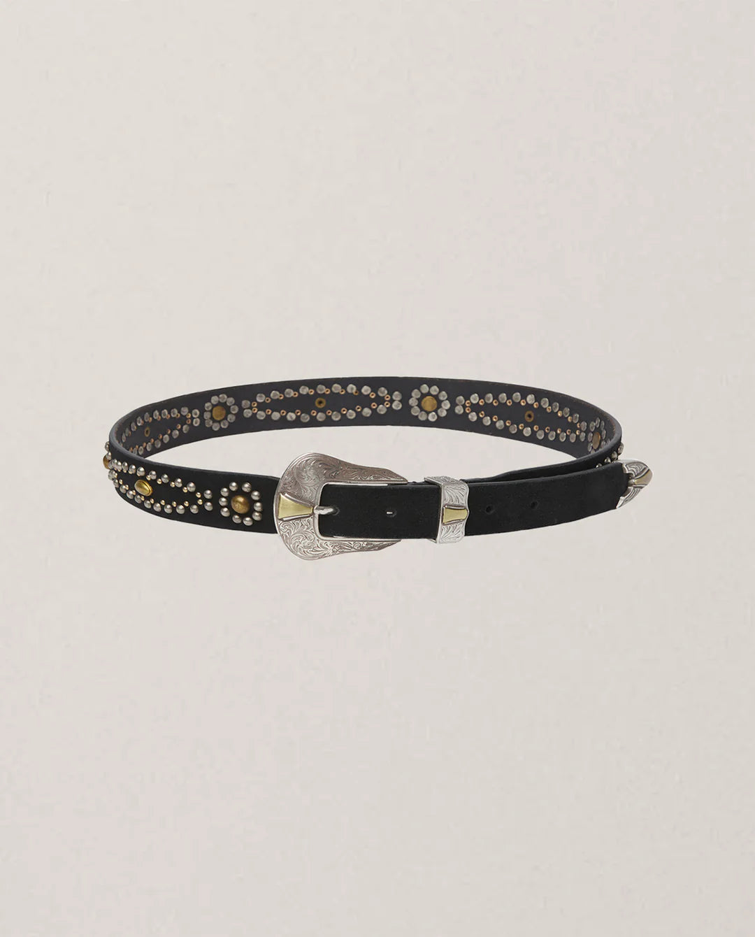 Maison Hotel Pancho Belt Western Studded Belt Black and Silver 