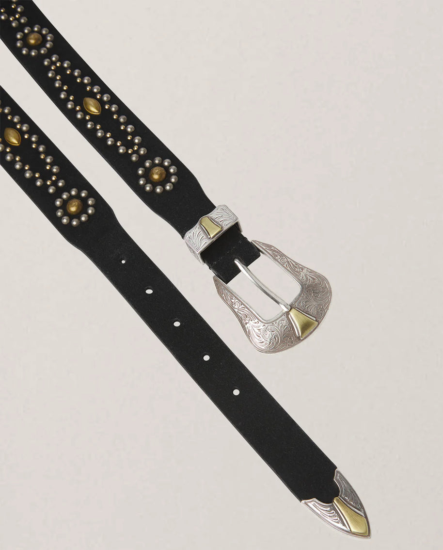 Maison Hotel Pancho Belt Western Studded Belt Black and Silver 