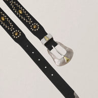 Maison Hotel Pancho Belt Western Studded Belt Black and Silver 