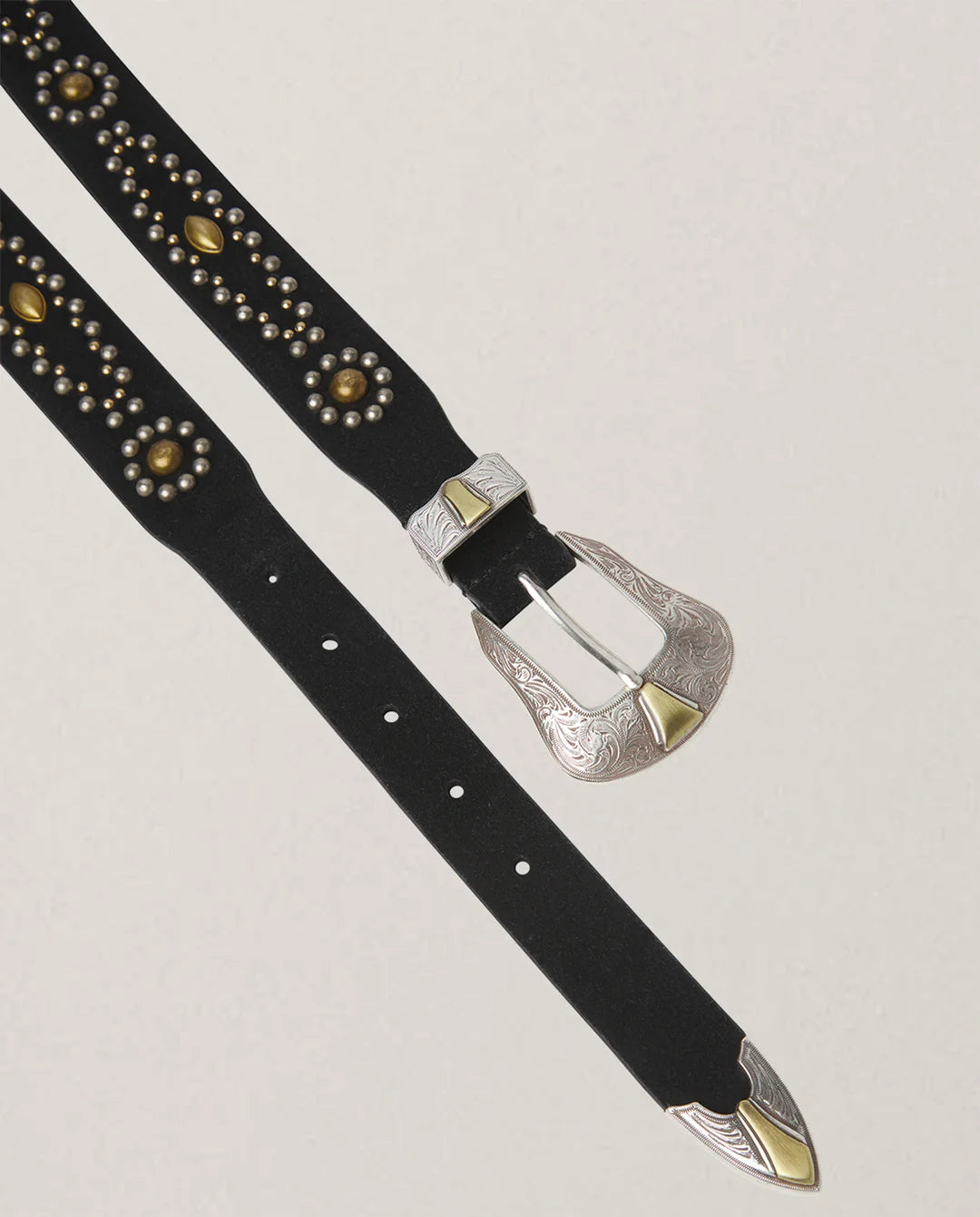 Maison Hotel Pancho Belt Western Studded Belt Black and Silver 