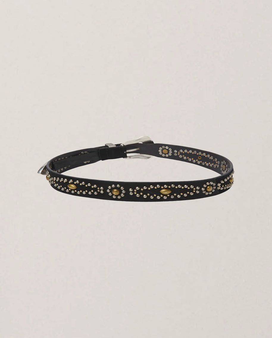Maison Hotel Pancho Belt Western Studded Belt Black and Silver 