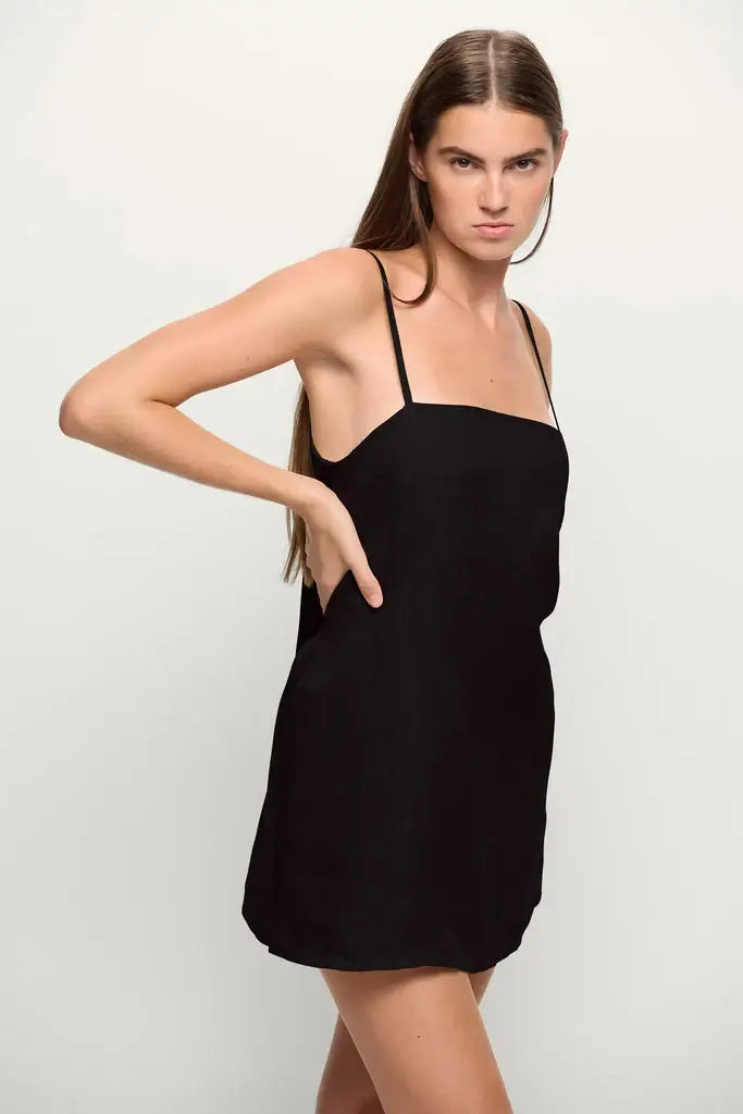 Mikoh Faye Linen Mini Dress in Black Night 