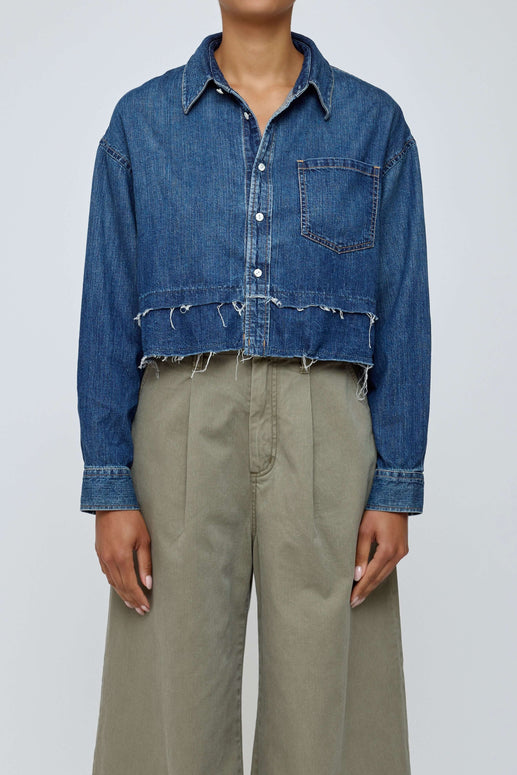 Moussy Vintage Leipsic Tiered Cropped Shirt Denim Cropped Shirt for Women 