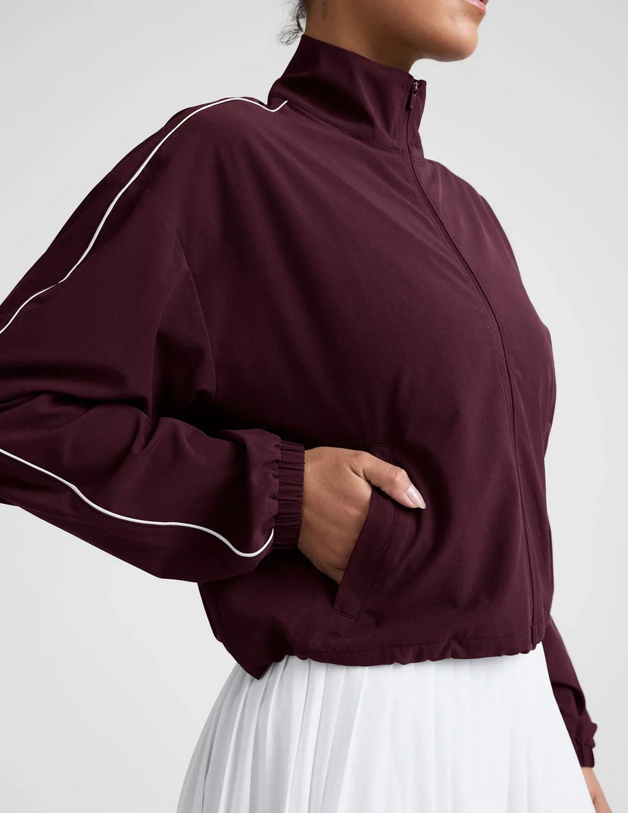 Beyond Yoga Track Jacket in Black Cherry
