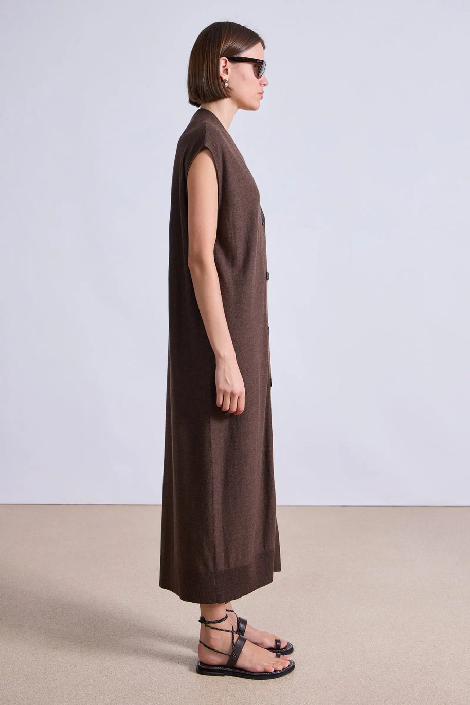 Apiece Apart Olana Knit Midi Sweater Dress Espresso 