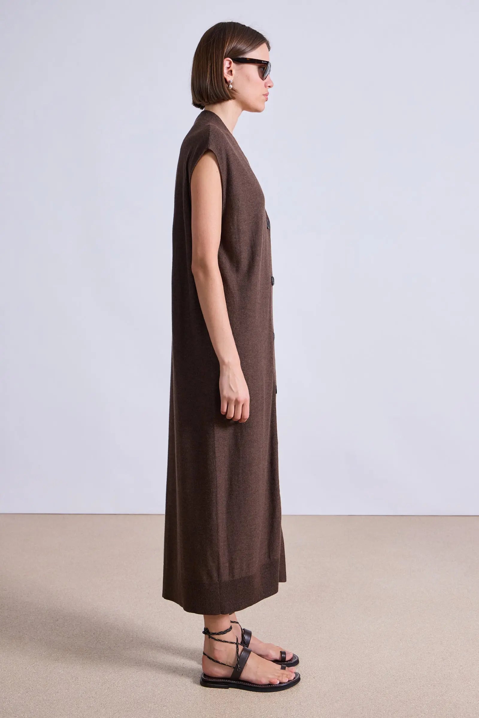 Apiece Apart Olana Knit Midi Sweater Dress Espresso 