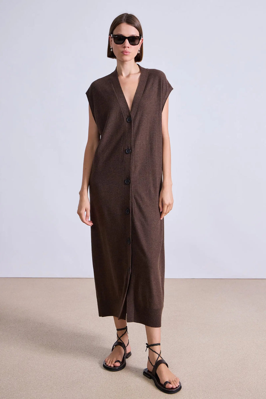 Apiece Apart Olana Knit Midi Sweater Dress Espresso 