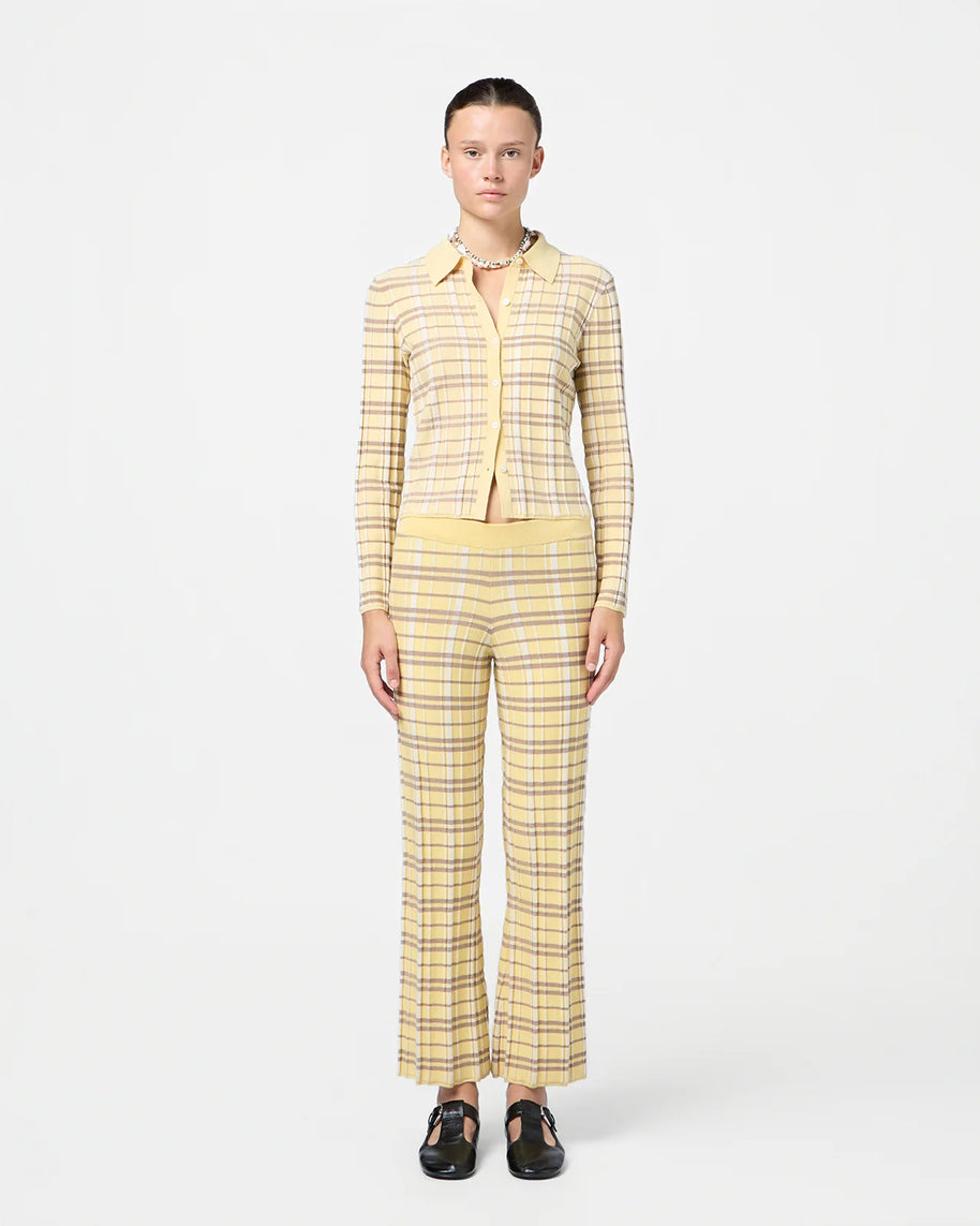 Guest in Residence Plaid Flare Pant in Butter Yellow 