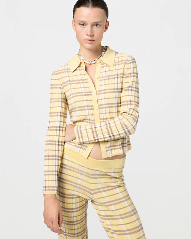 Guest in Residence Plaid Flare Pant in Butter Yellow 
