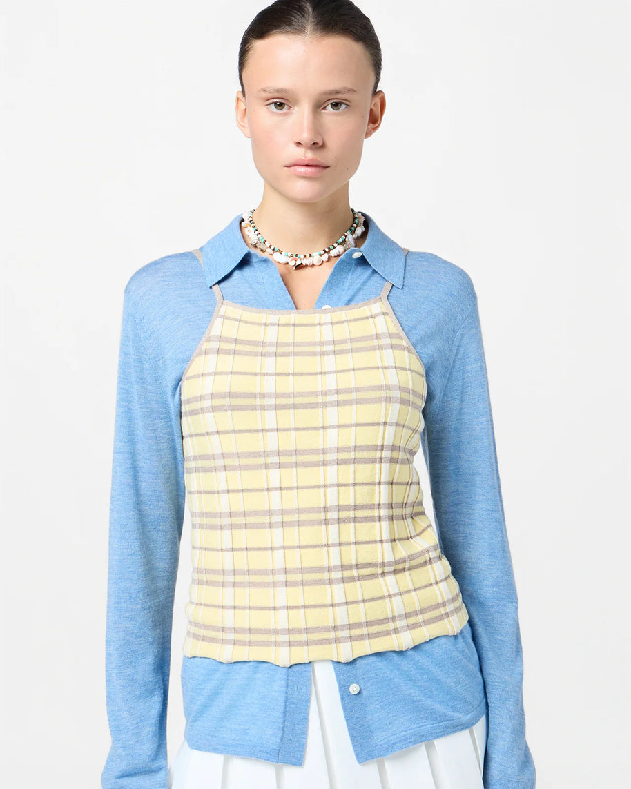 Guest in Residence Plaid Tank Top in Butter Yellow