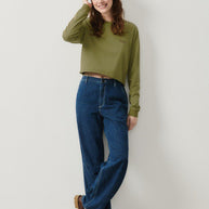 american vintage - american vintage pymaz tshirt womens - pym02bh24 - cropped long sleeve green tee 