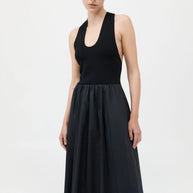 St. Agni Plunge Neck Dress Black