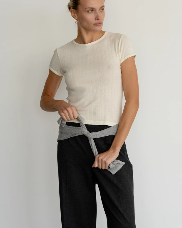 Donni Pointelle Baby Tee in Creme 