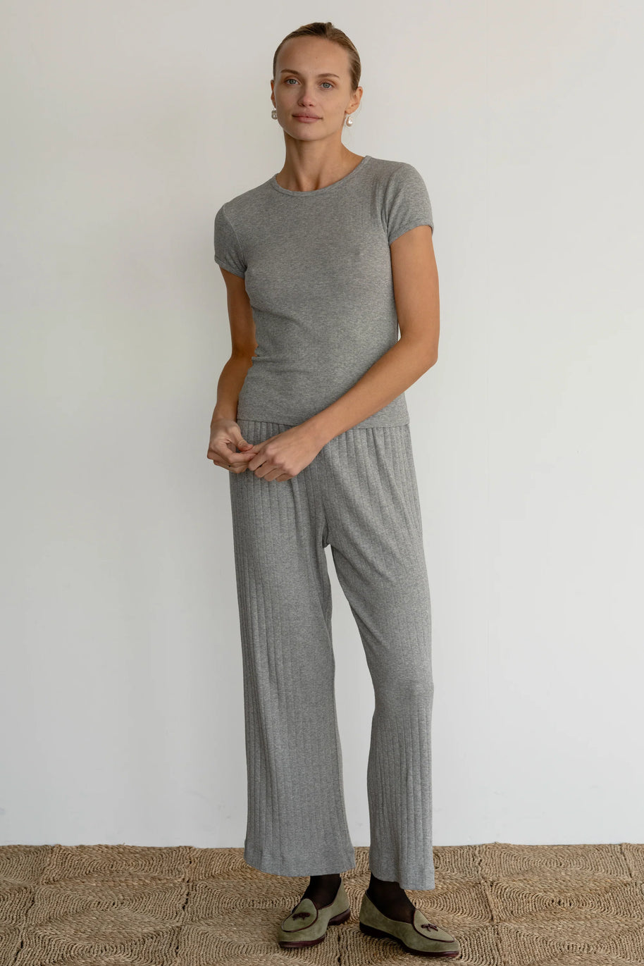 Donni Pointelle Baby Tee Heather Grey