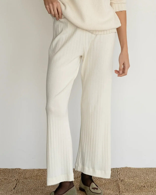 Donni Pointelle Simple Crop Pant in Creme