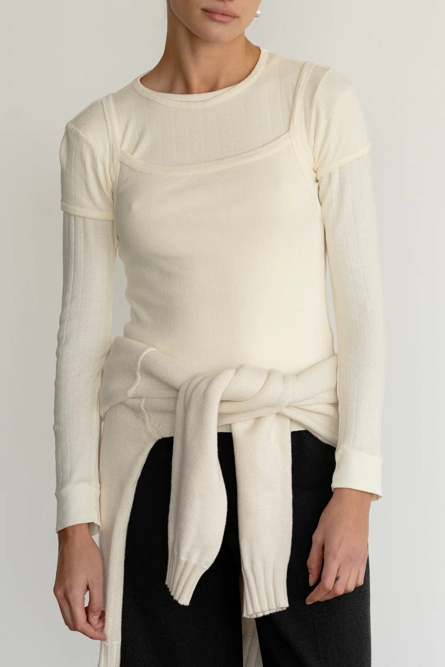 Donni Pointelle Square Neck Tank Creme