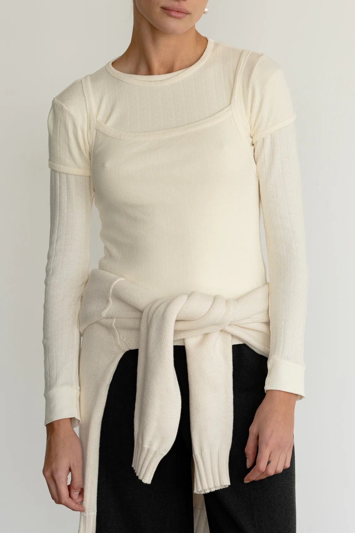 Donni Pointelle Square Neck Tank Creme