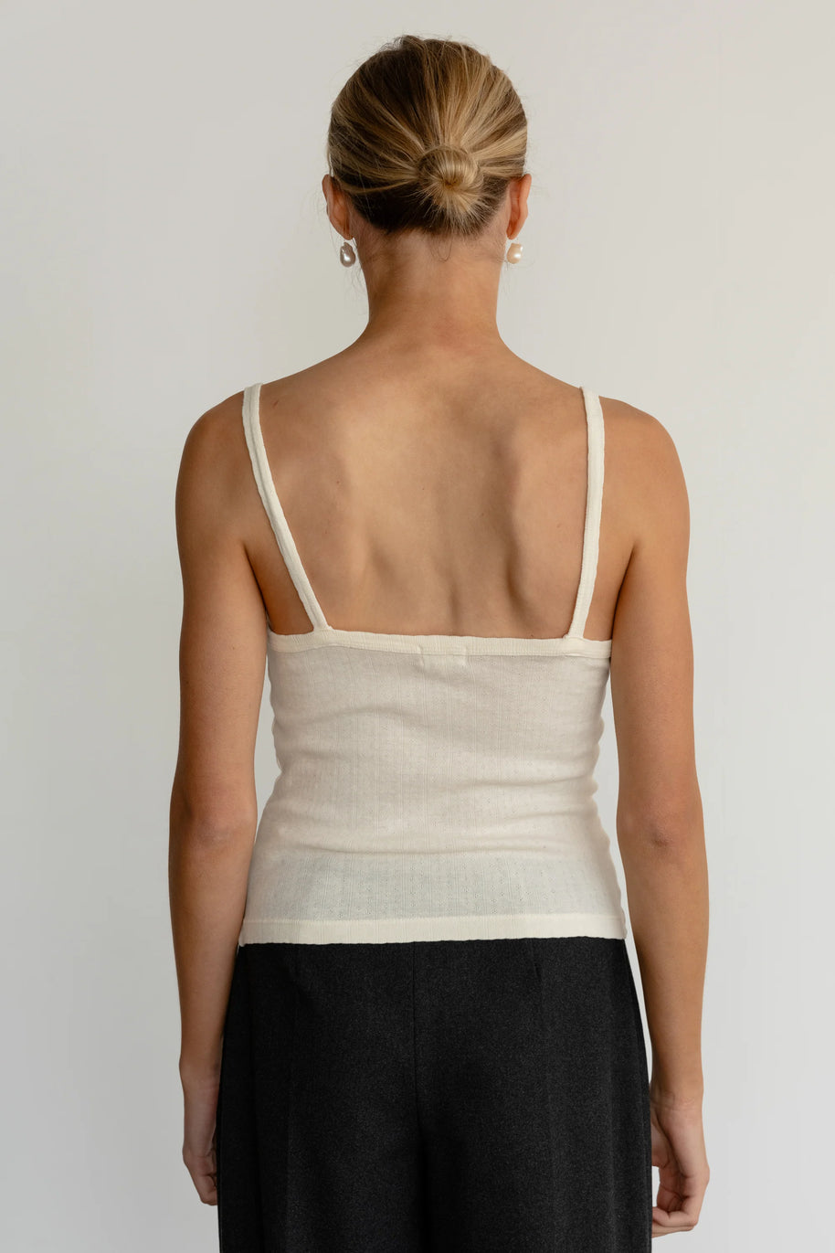 Donni Pointelle Square Neck Tank Creme