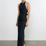 Enza Costa Poplin Halter Dress Black