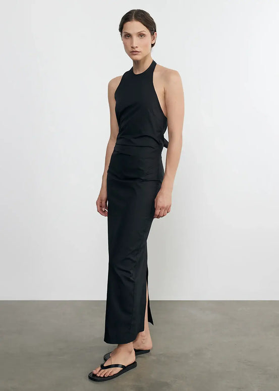 Enza Costa Poplin Halter Dress Black