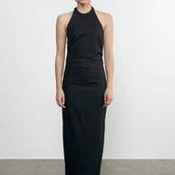 Enza Costa Poplin Halter Dress Black