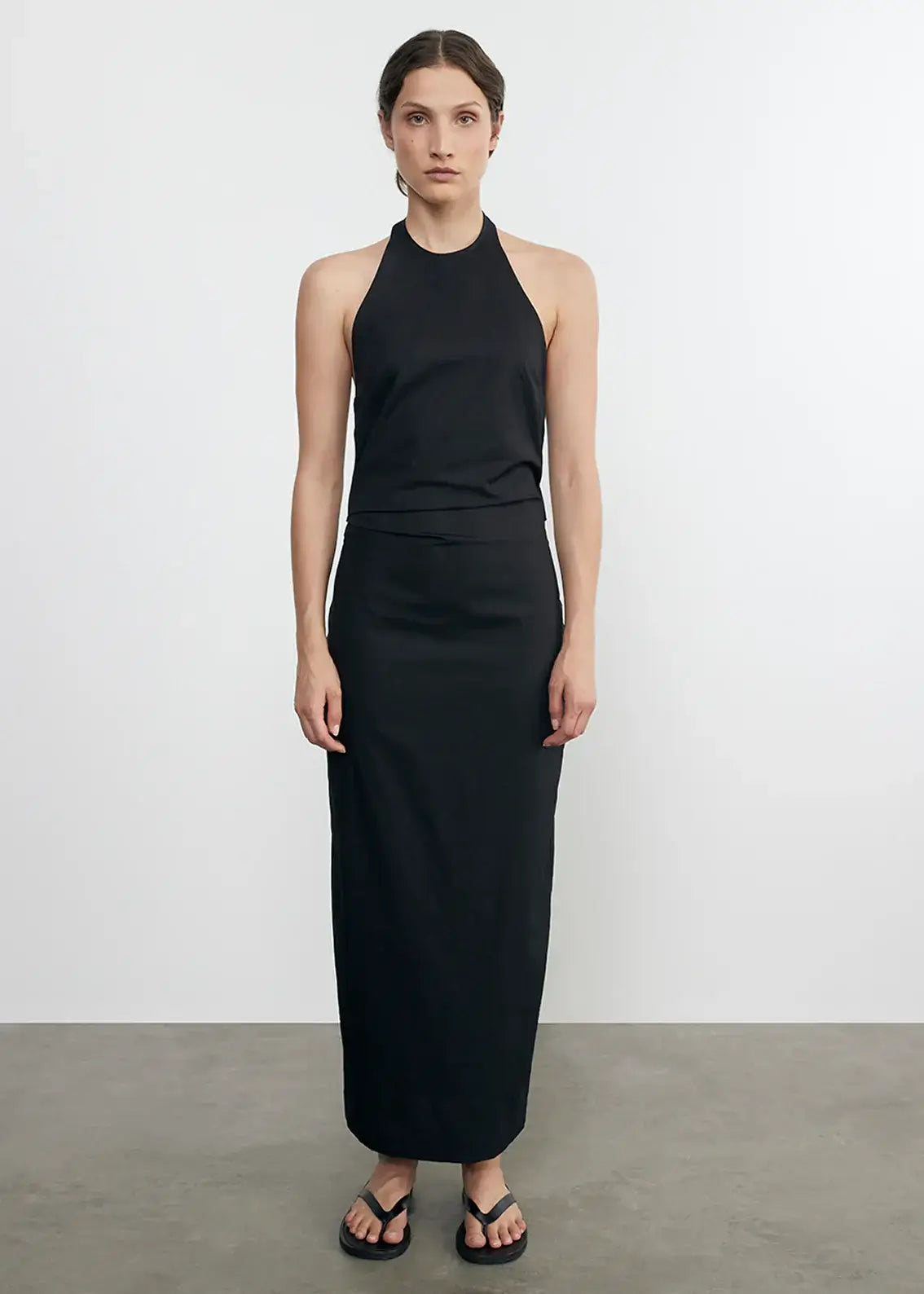 Enza Costa Poplin Halter Dress Black
