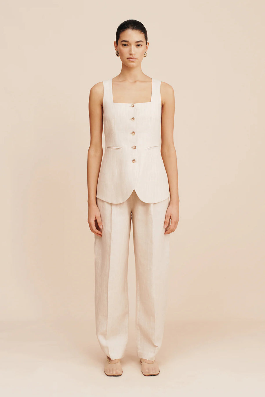 Posse Lucille Gilet in Beige Pinstripe 
