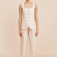 Posse Lucille Gilet in Beige Pinstripe 