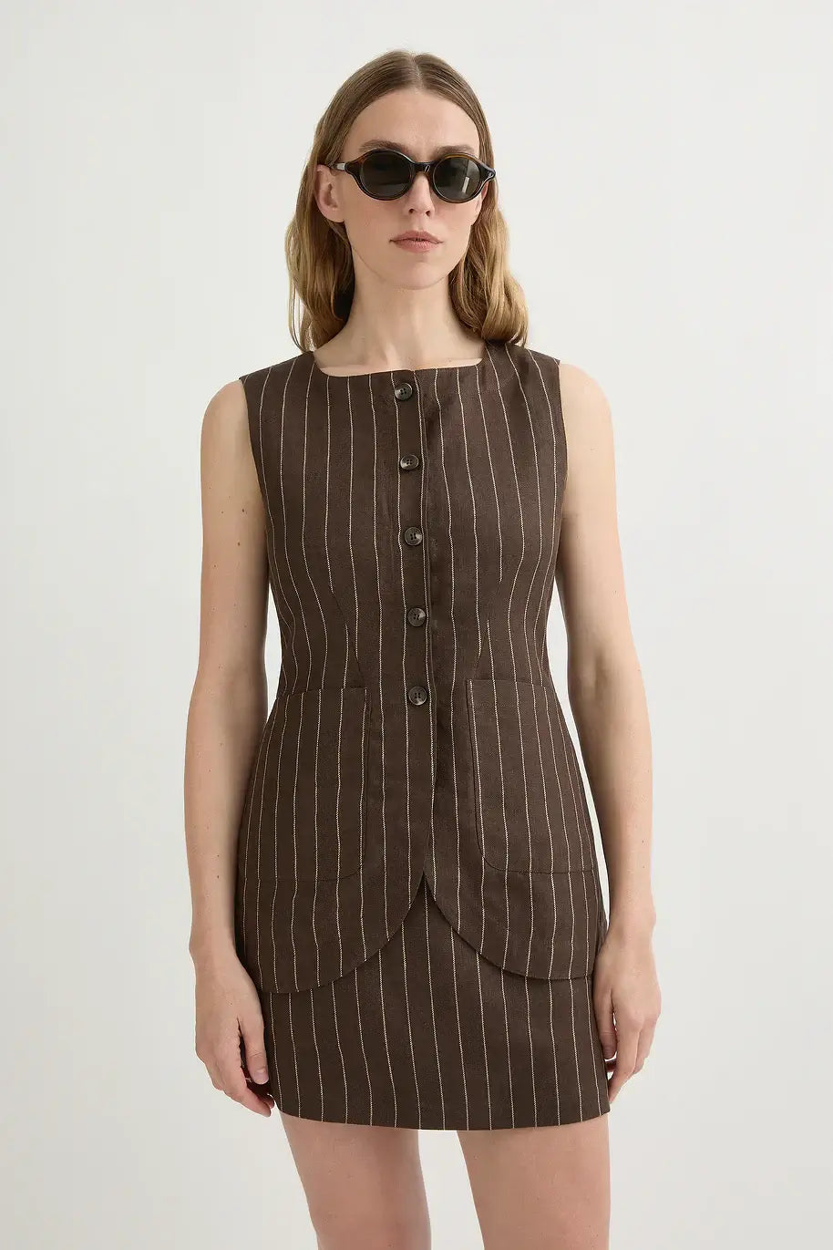 Emma Vest | Chocolate Cream Pinstripe