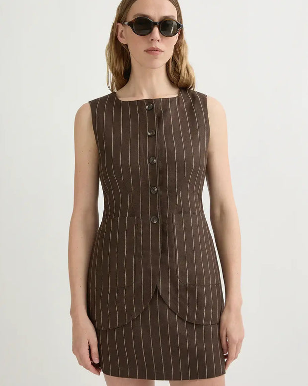 Emma Vest | Chocolate Cream Pinstripe