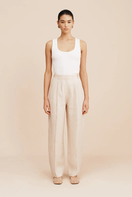 Posse Lucille Trouser in Beige Pinstripe