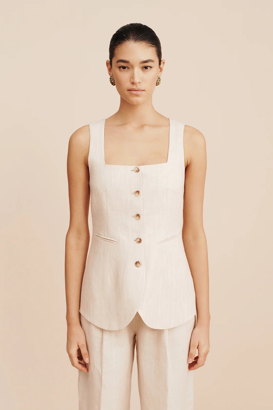Posse Lucille Gilet in Beige Pinstripe 