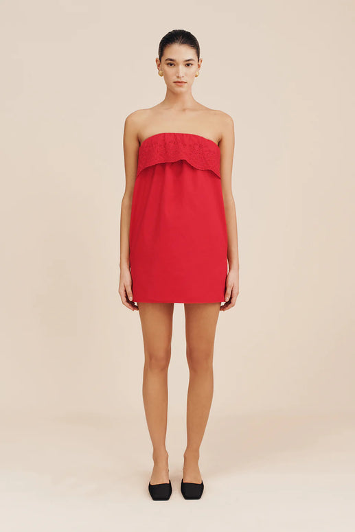 Posse Beryl Strapless Mini Dress - Red Mini Dress- Holiday Mini Dress- Strapless Mini Dress - Posse 