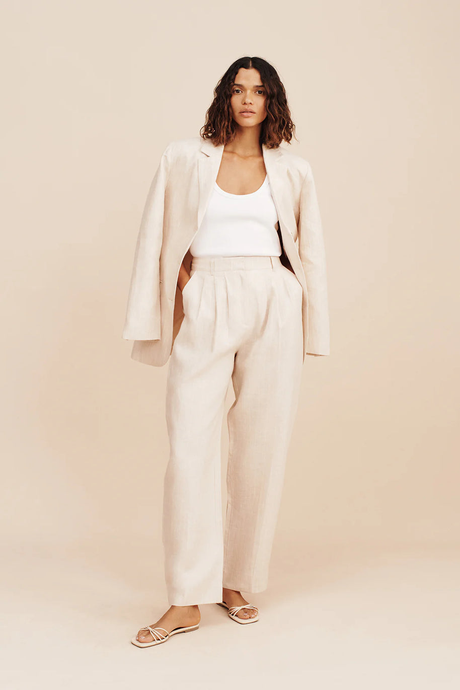 Posse Lucille Trouser in Beige Pinstripe