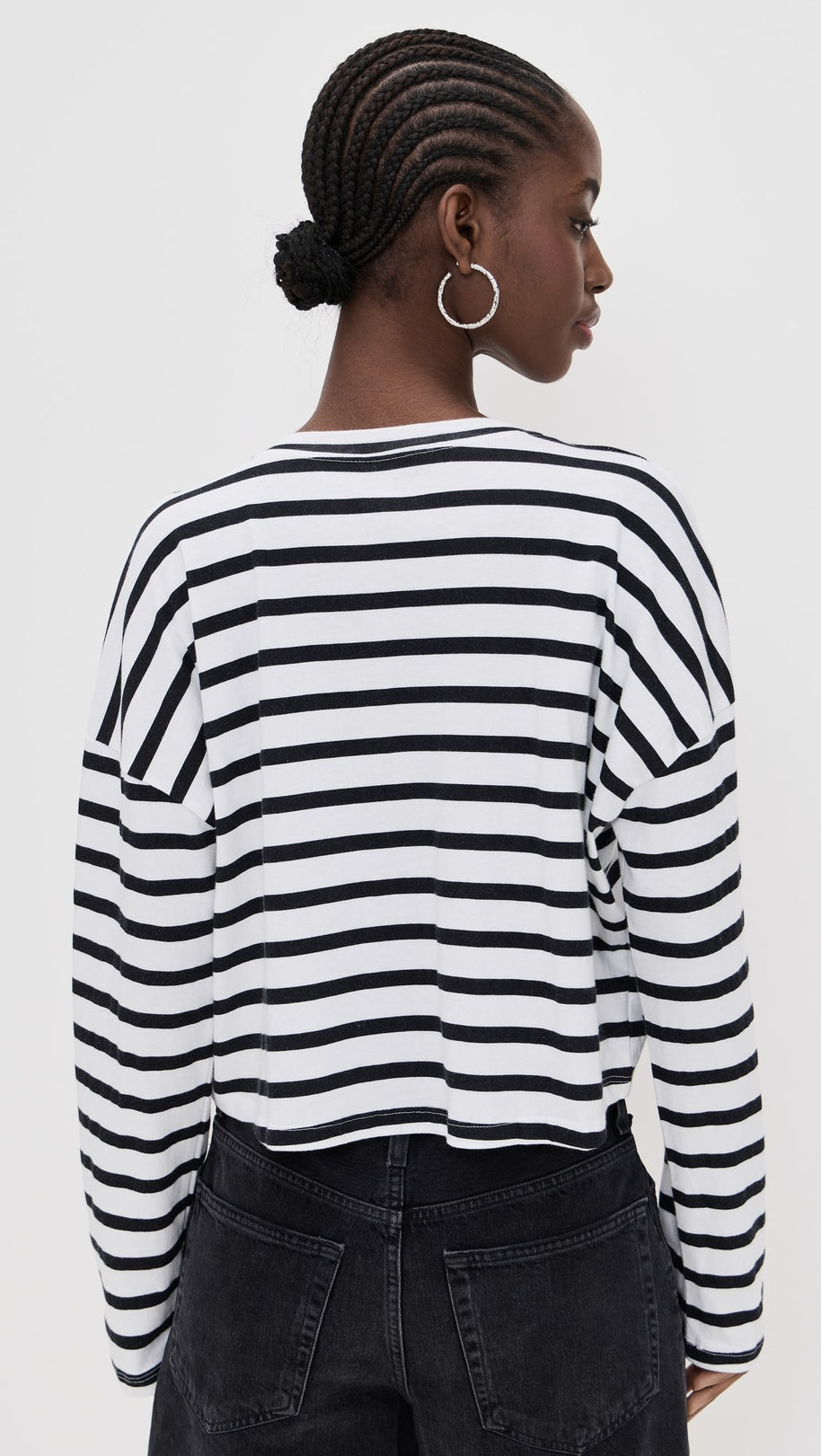 Cropped Long Sleeve Tee Stripe | White Thin Stripe