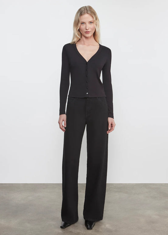 Supima Cotton New Classic V-Neck Cardigan | Gunmetal