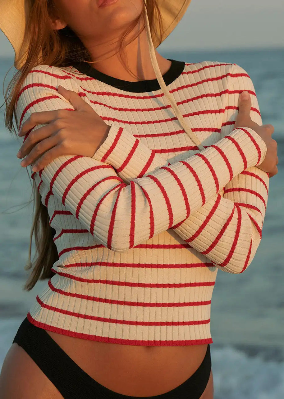 Solid & Striped Dora Top Apple Red Stripe Long Sleeve Top 