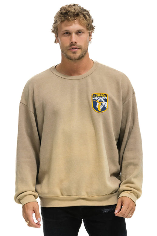 Aviator Nation California Surfer Patch Relaxed Crew Sweatshirt Faded Tan Unisex Sweatshirt