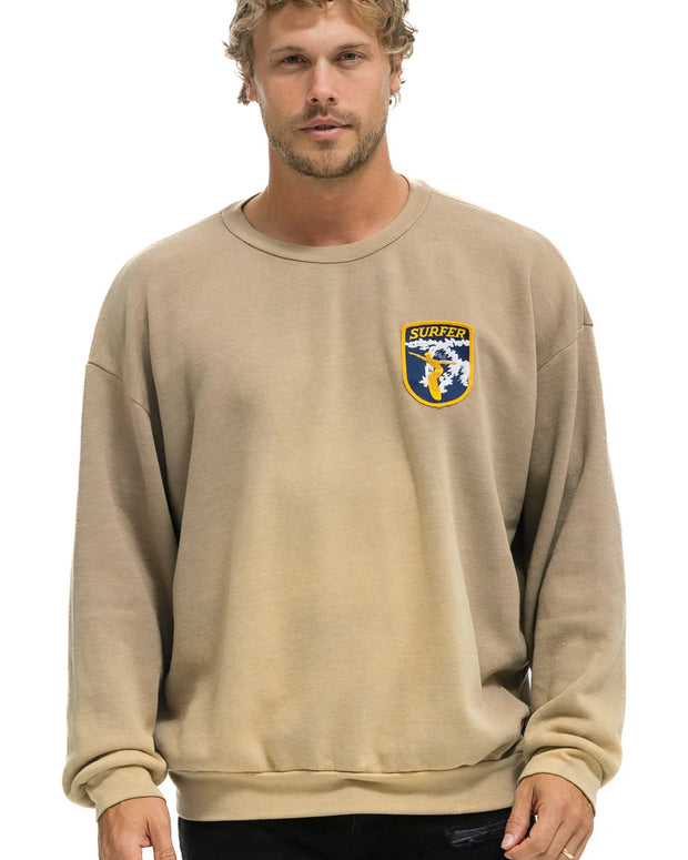 Aviator Nation California Surfer Patch Relaxed Crew Sweatshirt Faded Tan Unisex Sweatshirt