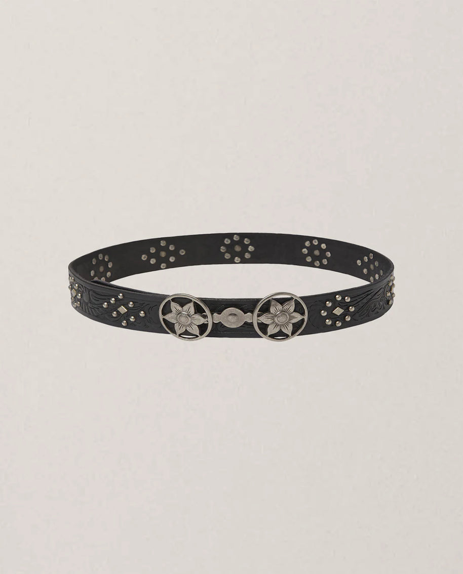 Maison Hotel Rodolfo Belt Black Belt Silver Buckle Western Style Belt 