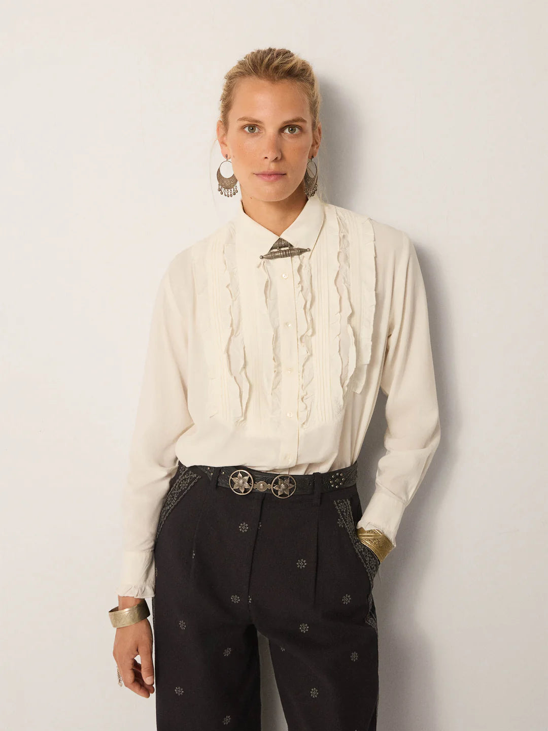 Maison Hotel Rodolfo Belt Black Belt Silver Buckle Western Style Belt 